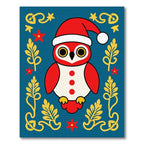 Whimsical Red Owl Christmas Folk Art Rug