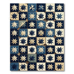 Geometric Navy and Cream Star Tile Rug