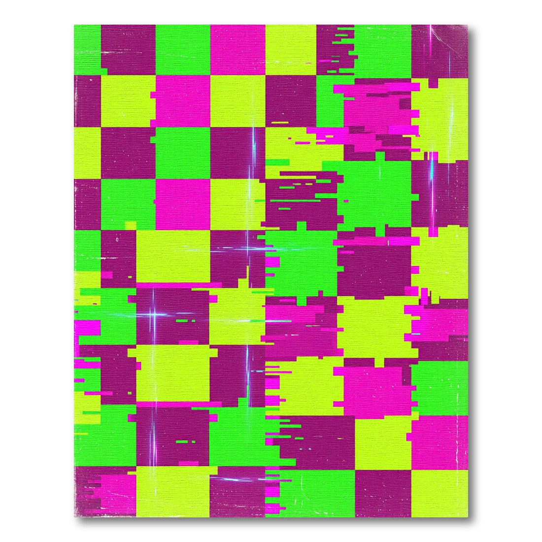 Electric Neon Glitch Checkerboard Abstract Square Rug