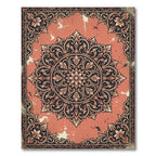 Coral Black Ornate Floral Mandala Rug