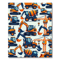 Playful Orange Cartoon Construction Vehicle Art Rug