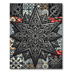 Ornate Silver Star and Floral Tile Rug