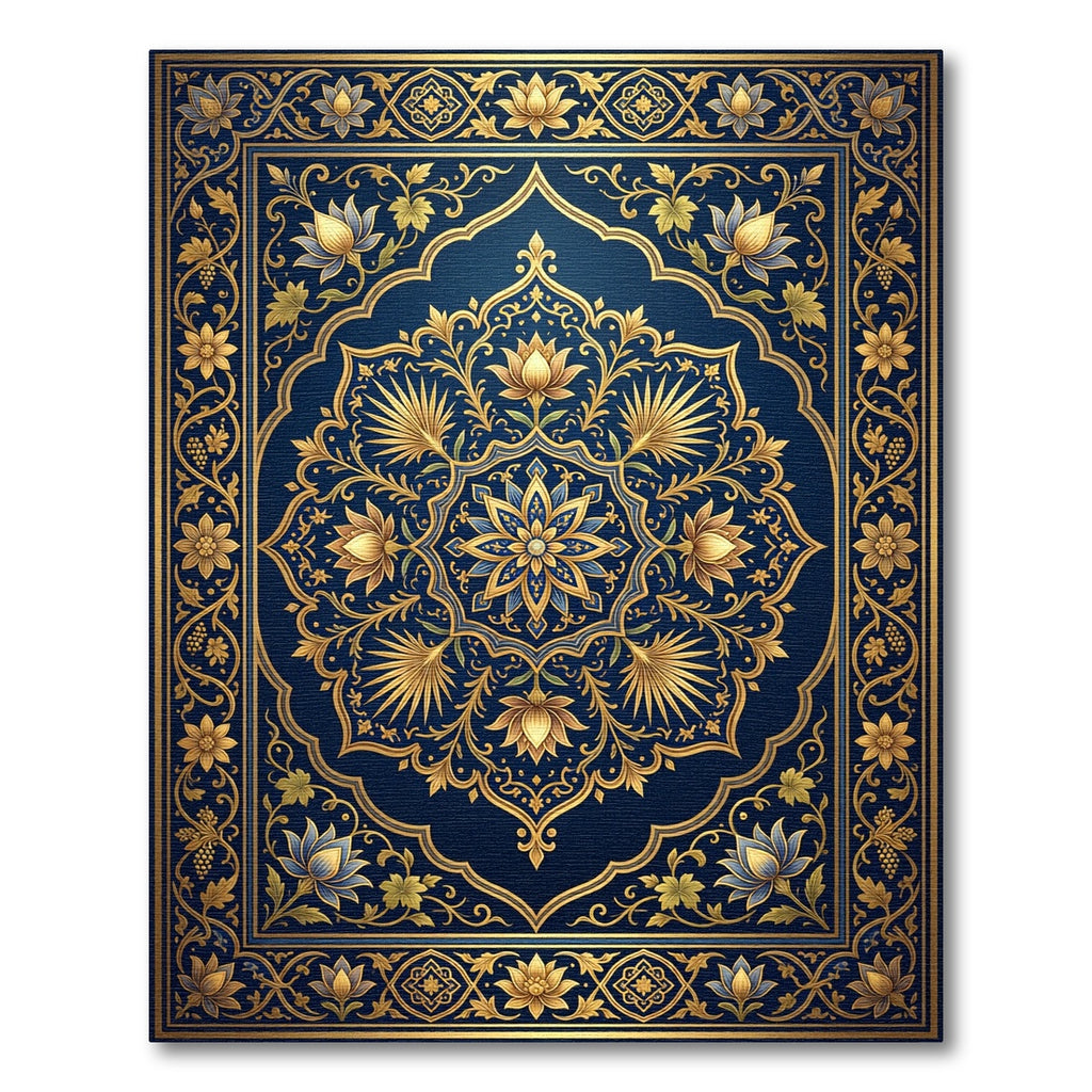 Royal Blue Gold Lotus Medallion Rug