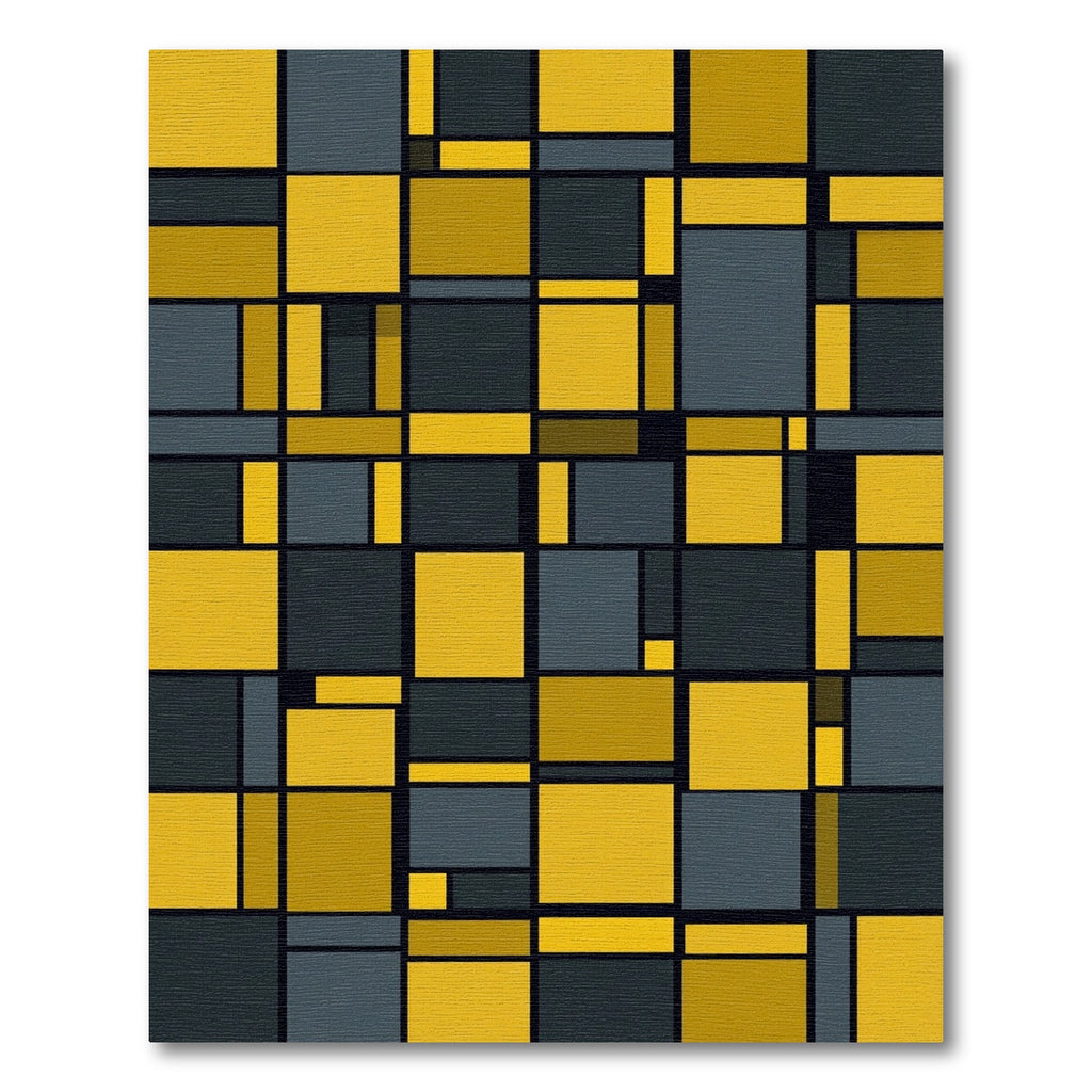 Modern Yellow Charcoal Geometric Blocks Rug