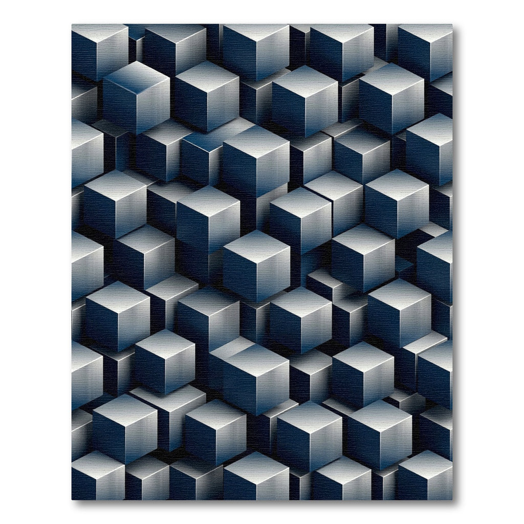 Metallic Blue Isometric Geometric Cube Art Rug