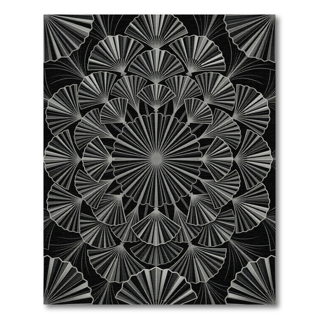Art Deco Monochrome Ginkgo Fan Medallion Rug