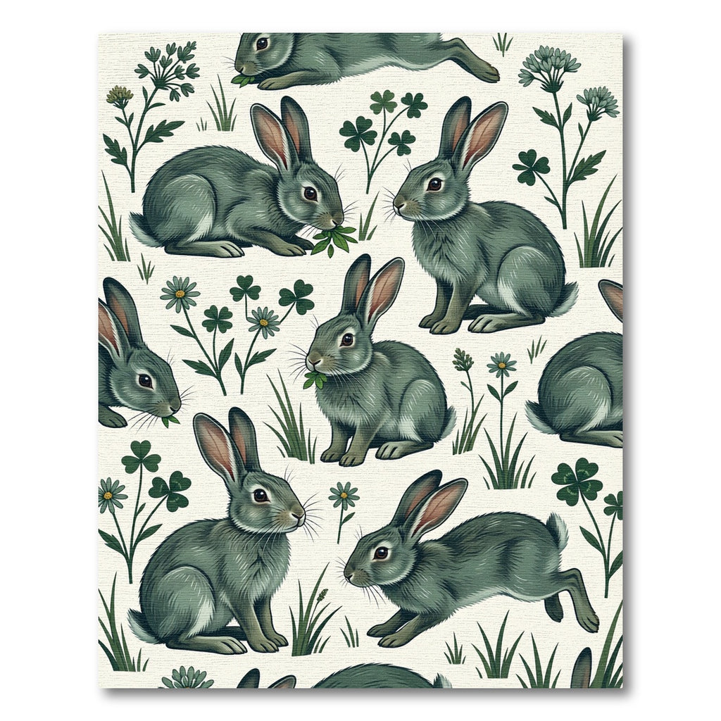 Whimsical Sage Rabbit and Clover Meadow Rug