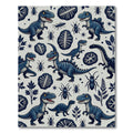 Blue Prehistoric Dinosaur and Fossil Illustration Rug