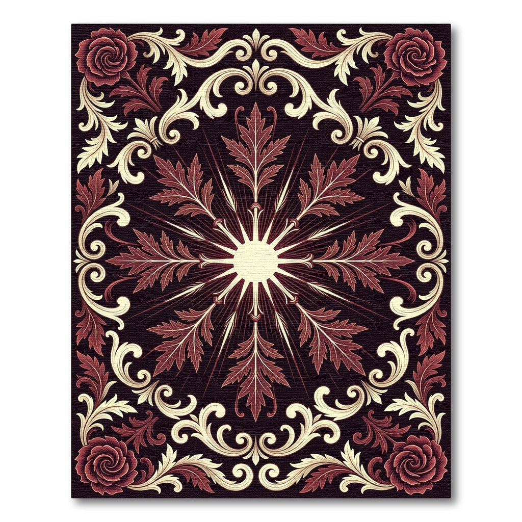 Dark Crimson Floral Baroque Medallion Rug