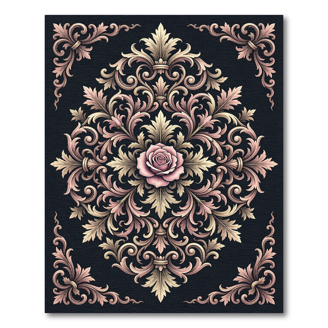 Elegant Rose Gold Victorian Filigree Rug