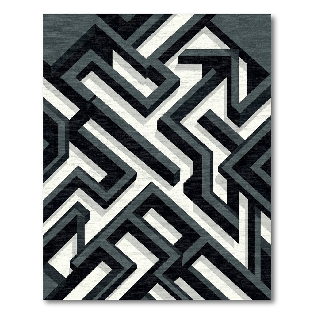 Monochrome Geometric Interlocking Labyrinth Art Rug