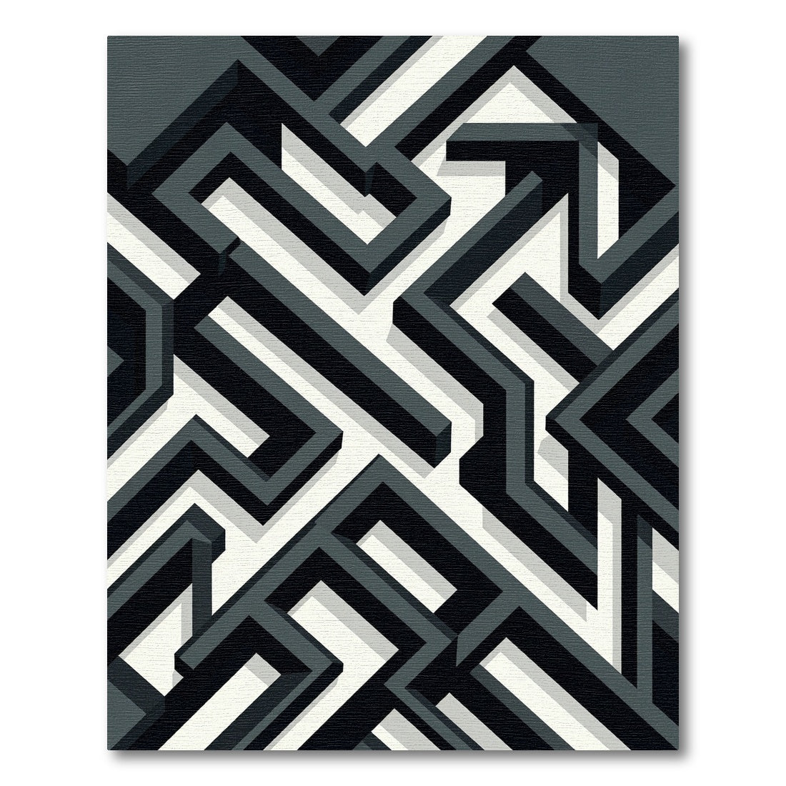 Monochrome Geometric Interlocking Labyrinth Art Rug