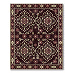 Dark Red Floral Medallion Lattice Rug