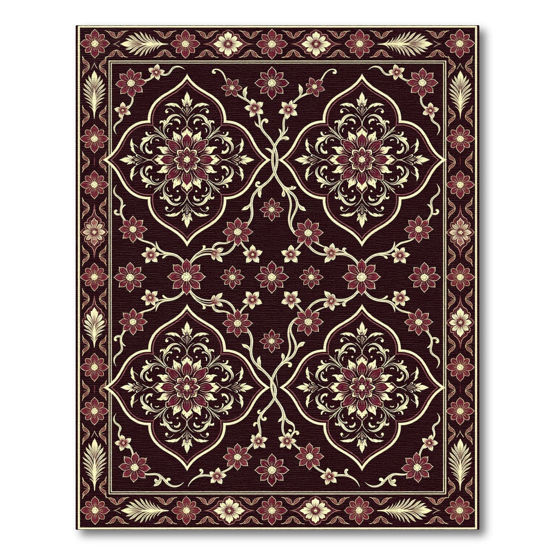 Dark Red Floral Medallion Lattice Rug