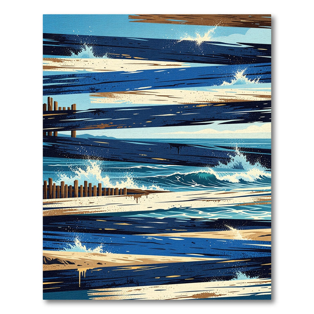Coastal Navy and Sandy Beach Abstract Plank Rug