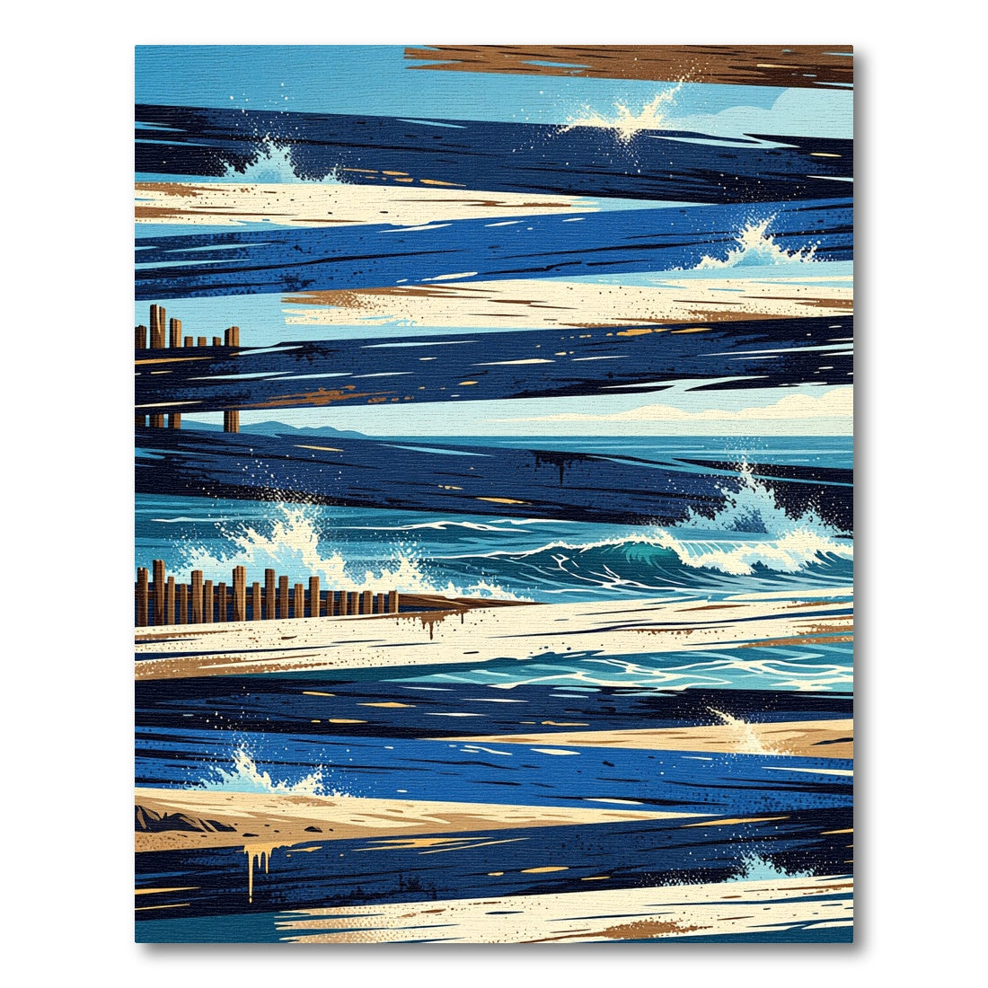 Coastal Navy and Sandy Beach Abstract Plank Rug