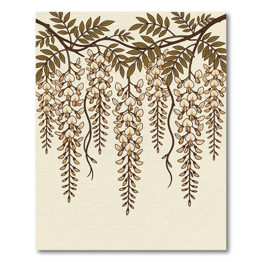 Cream Wisteria Branch Cascading Flowers Rug
