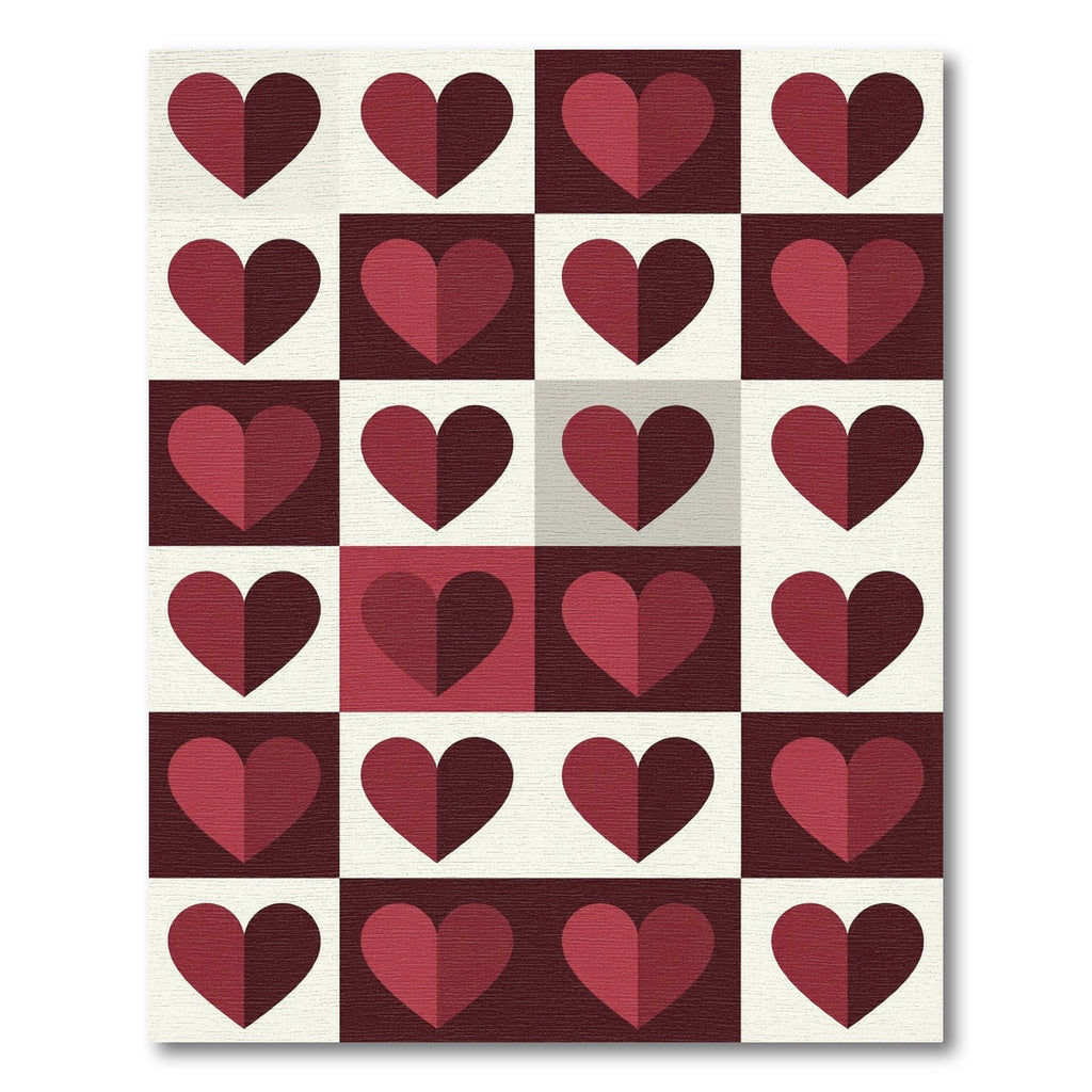 Cherry Red Heart Geometric Grid Rug