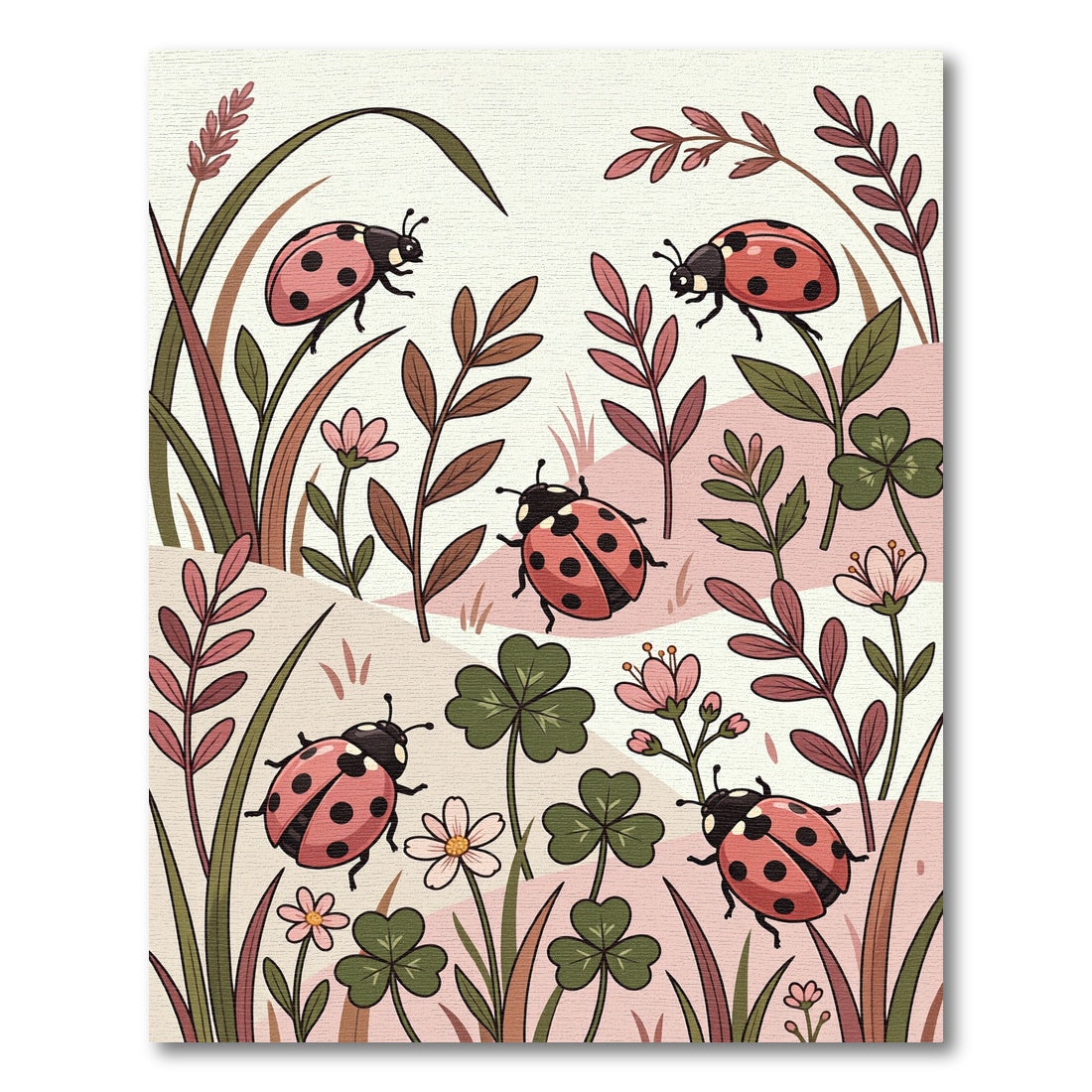 Whimsical Ladybug Floral Garden Meadow Rug