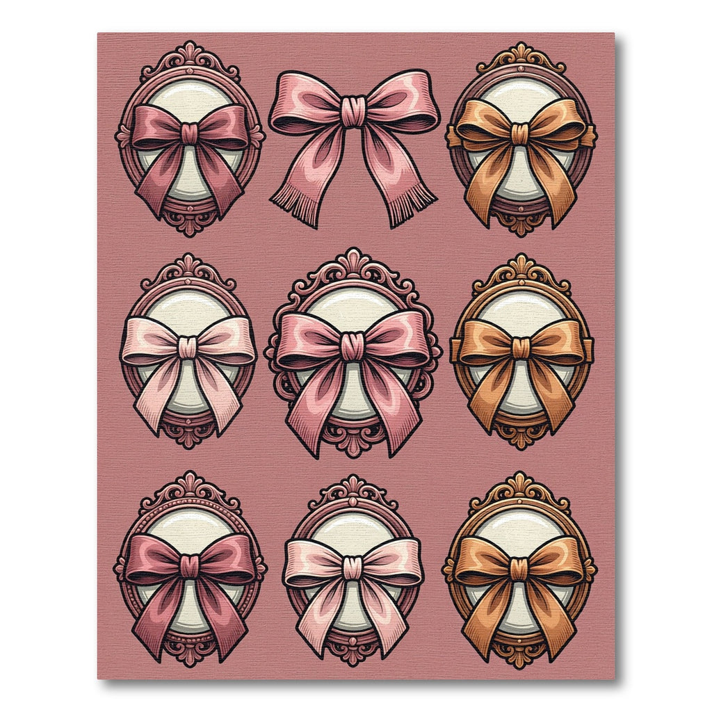 Ornate Pink Bows and Vintage Frames Rug