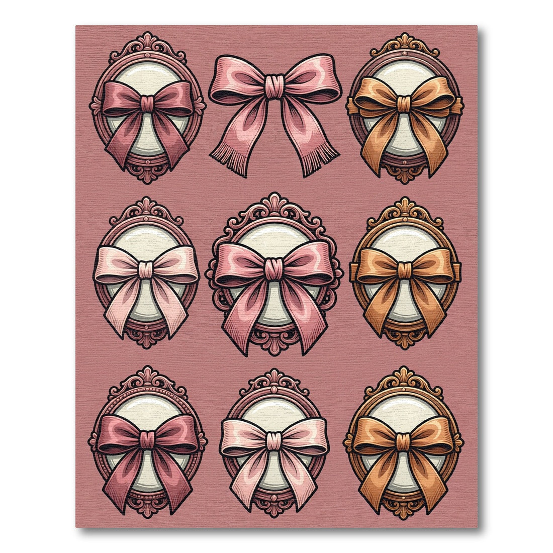 Ornate Pink Bows and Vintage Frames Rug