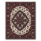 Deep Burgundy Cream Floral Medallion Rug