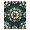 Distressed Teal Cream Floral Lotus Rug