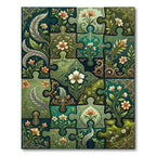 Emerald Green Floral Puzzle Artwork Rug