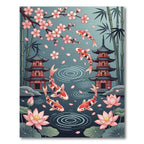 Koi Fish Pagoda Cherry Blossom Pond Rug