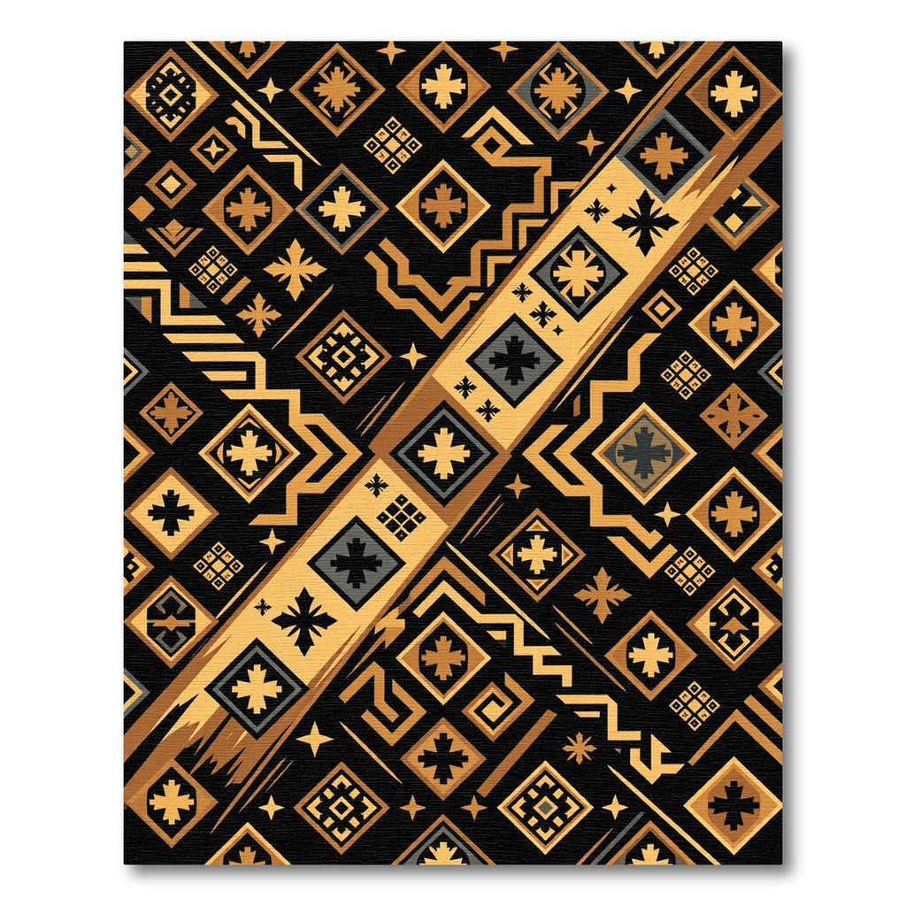 Gold and Black Geometric Tribal Rug