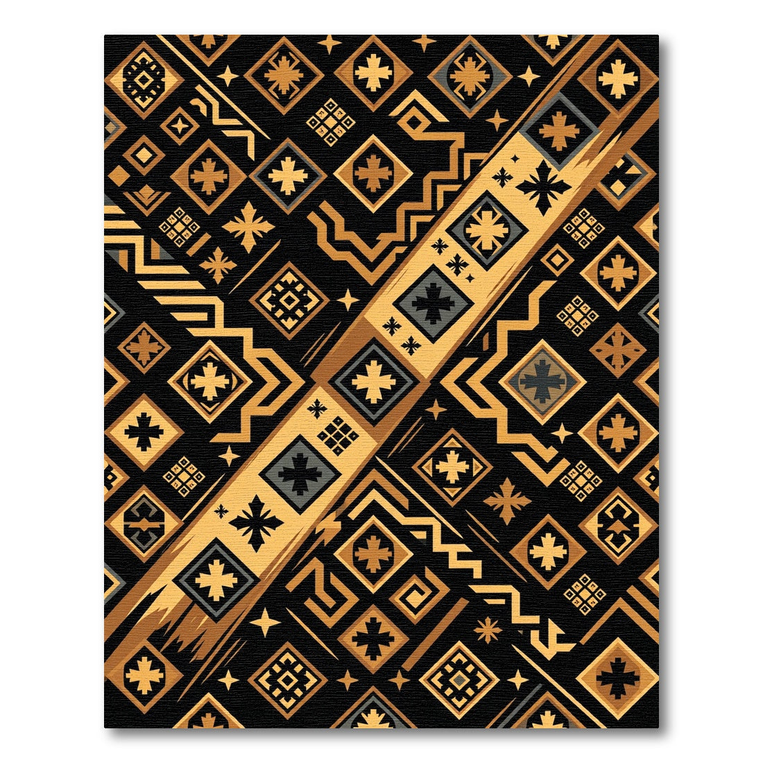 Gold and Black Geometric Tribal Rug