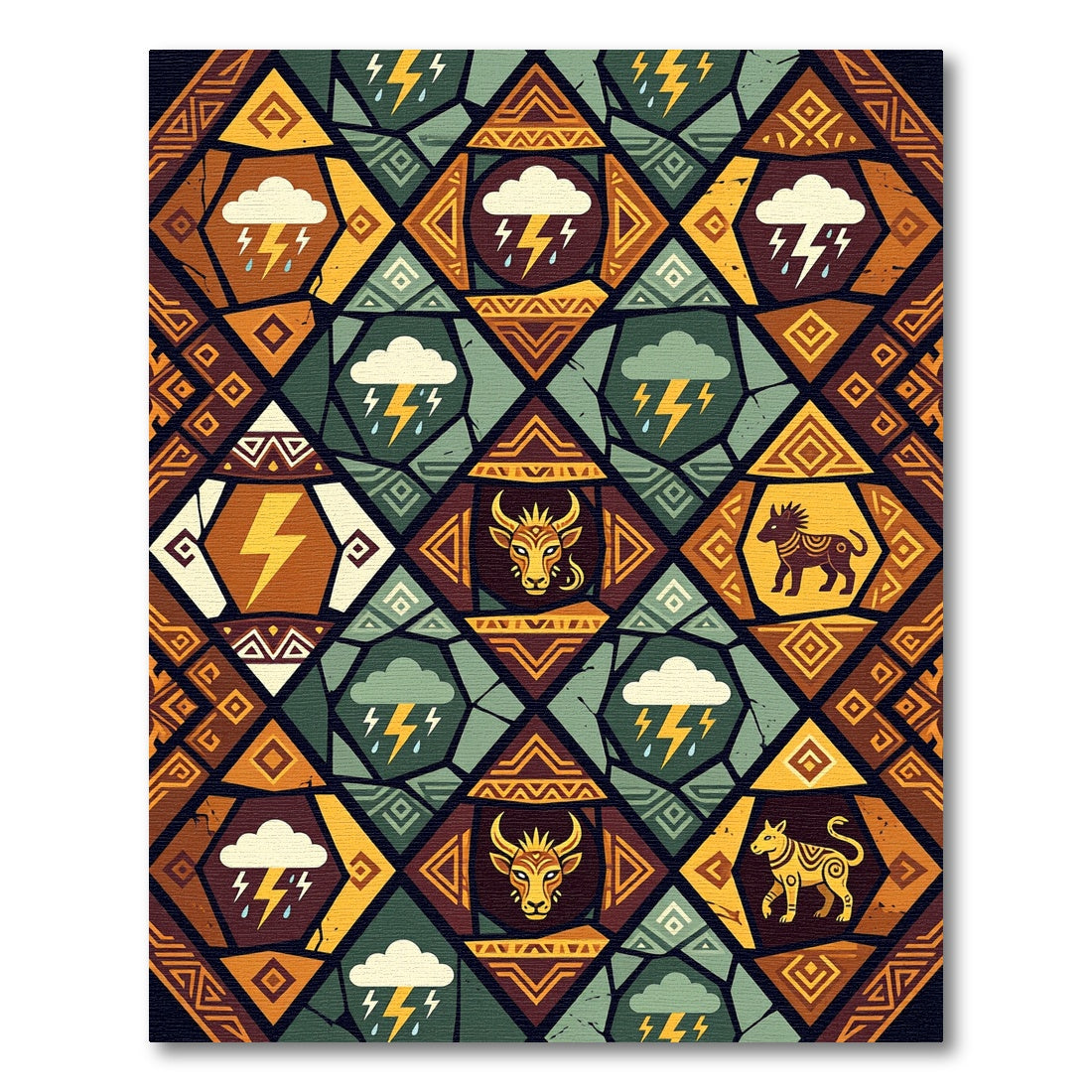Earthy Thunderstorm Animal Geometric Patchwork Rug