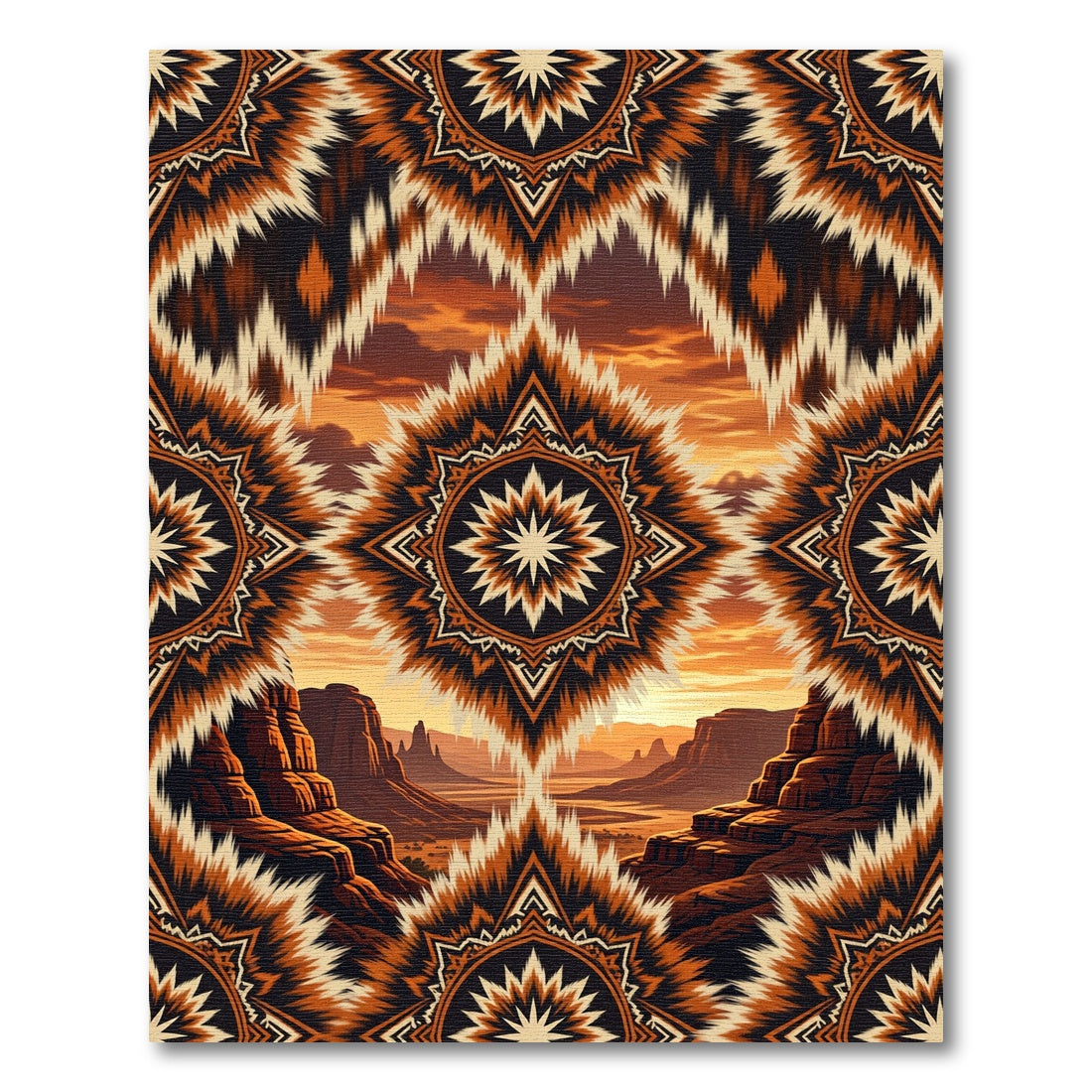 Southwestern Sunburst Canyon Landscape Rug