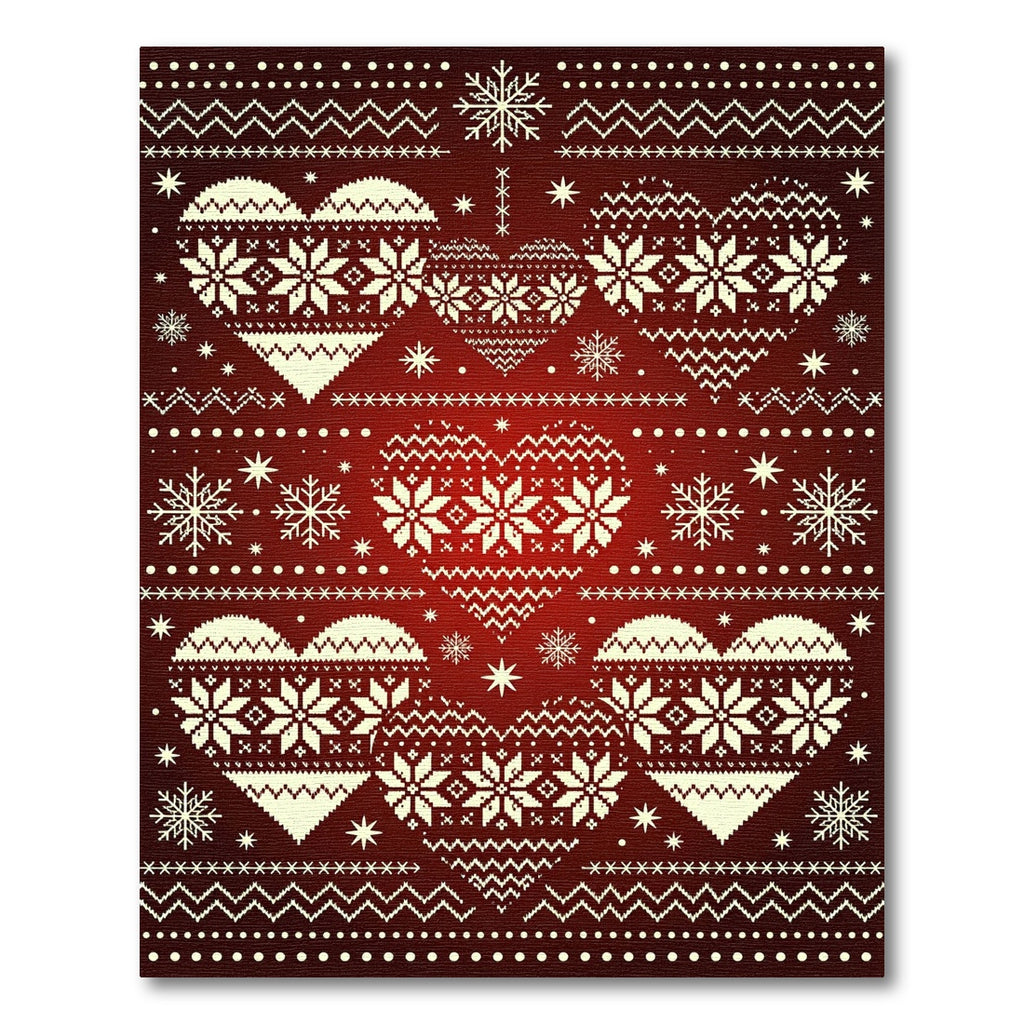 Red Nordic Heart Snowflake Fair Isle Rug