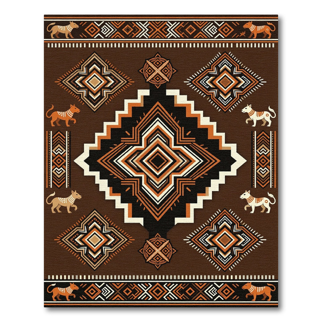 Brown Tribal Canine Geometric Rug