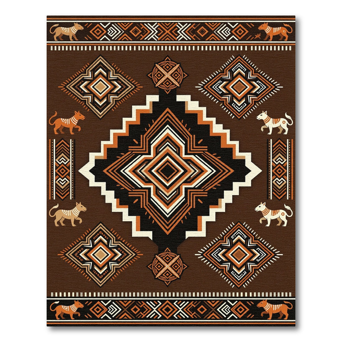 Brown Tribal Canine Geometric Rug