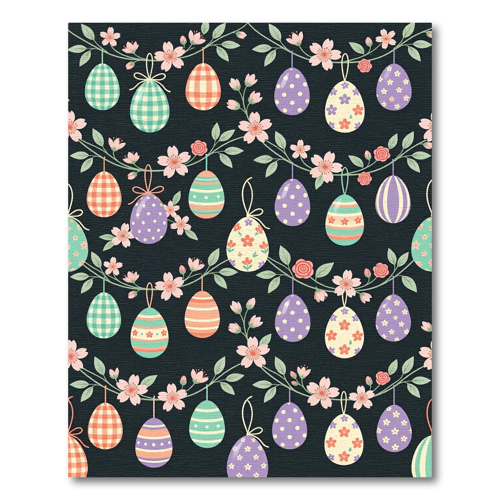 Floral Easter Egg Garland Dark Backdrop Rug