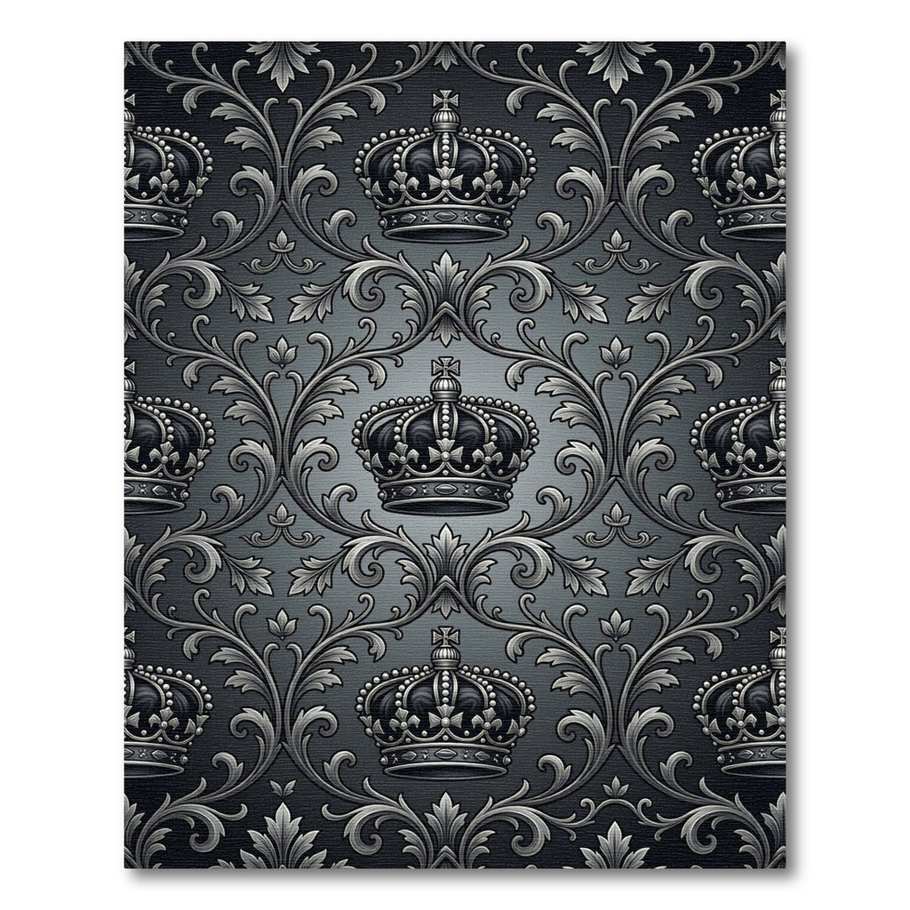 Regal Black Gray Crown Arabesque Rug