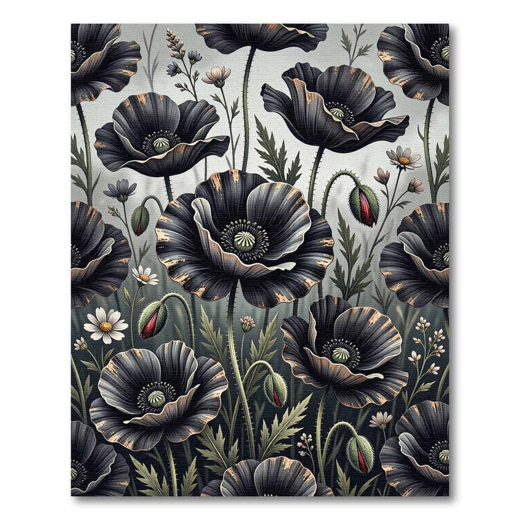 Dramatic Black Poppy Floral Arrangement Rug