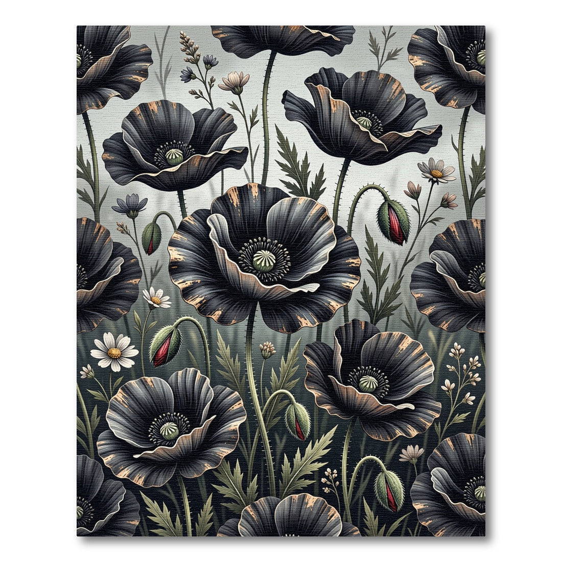 Dramatic Black Poppy Floral Arrangement Rug