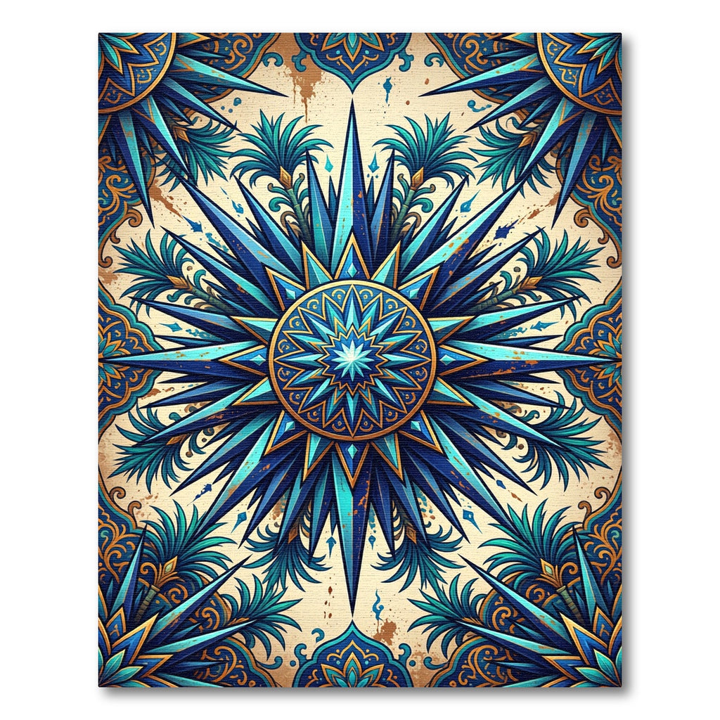 Cerulean Starburst Geometric Medallion Rug