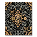 Gold and Slate Damask Floral Medallion Rug