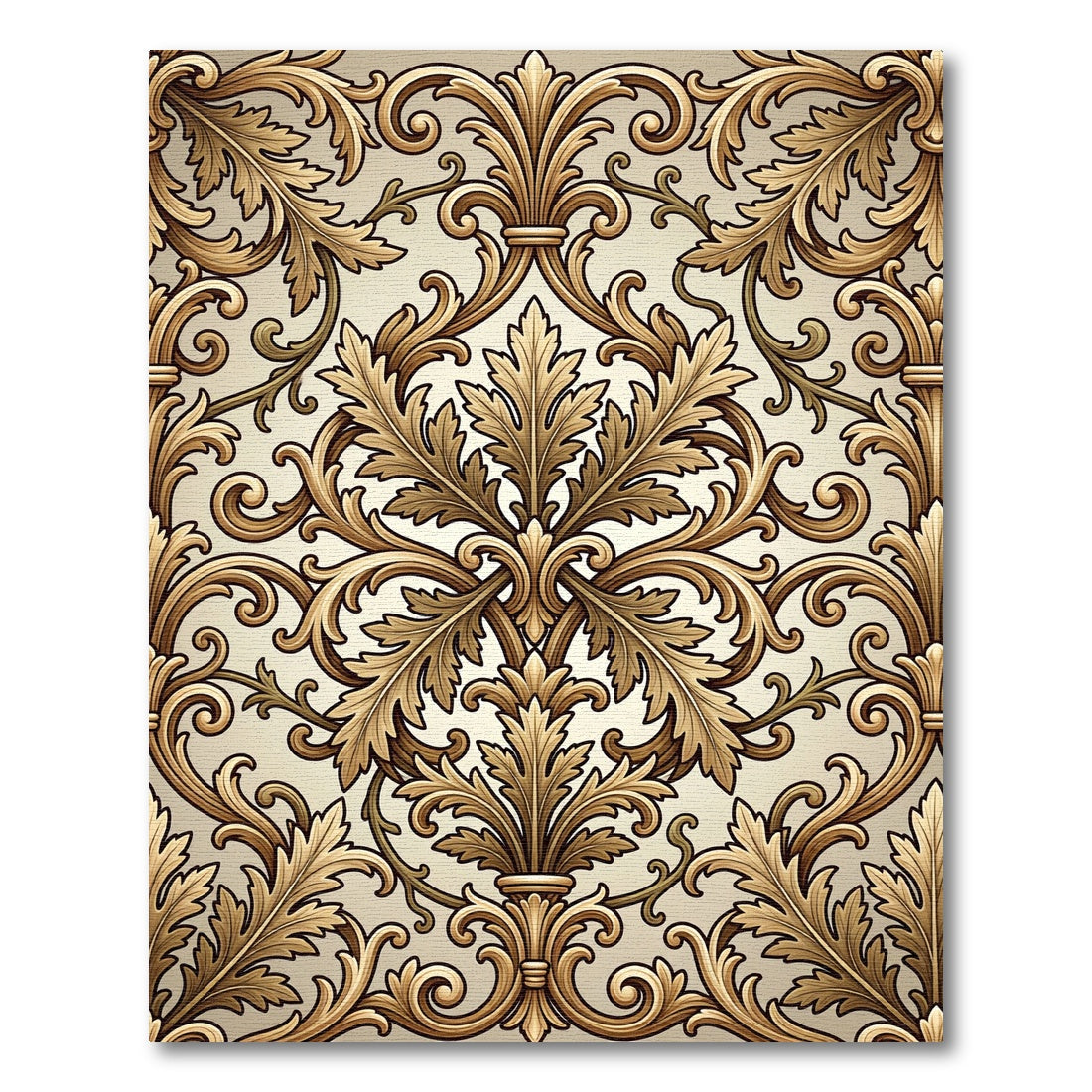 Ornate Gold Acanthus Scroll Art Rug