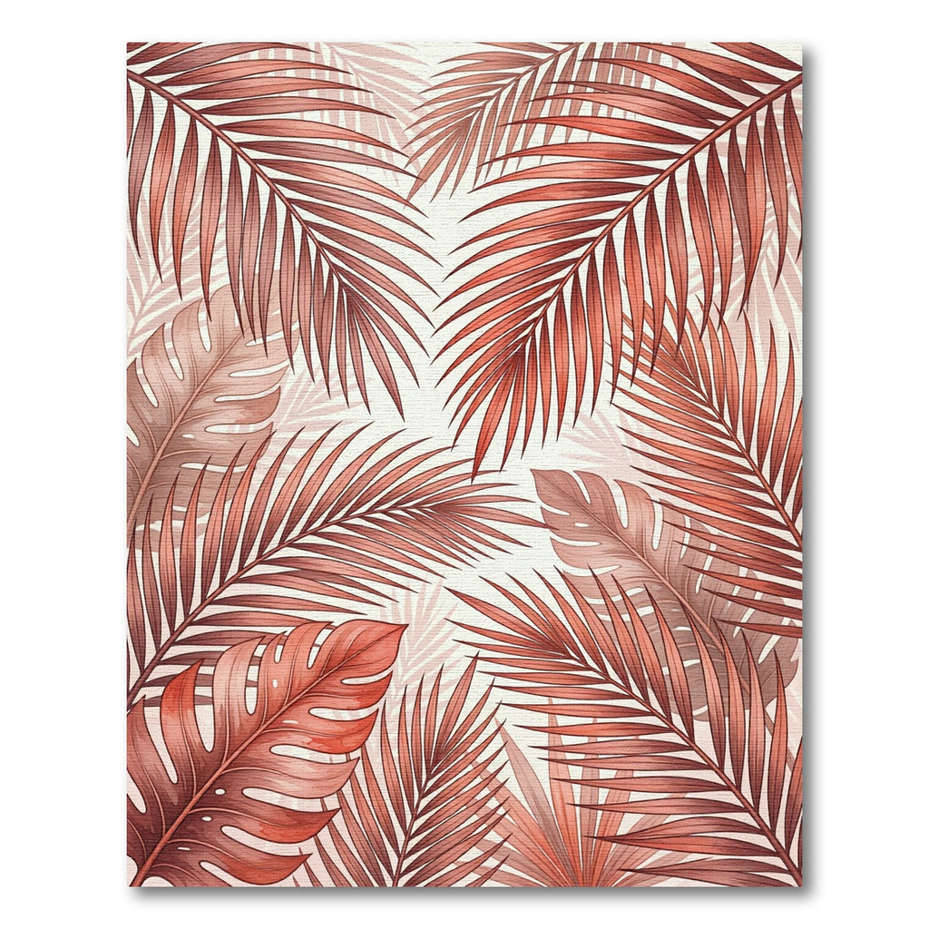 Lush Terracotta Tropical Palm Leaves Rug