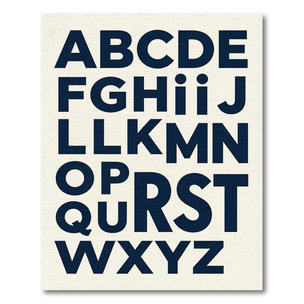 Bold Navy Alphabet Typography Letter Grid Rug