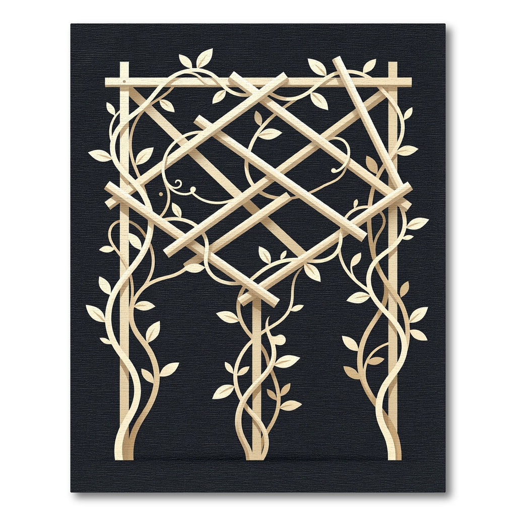 Beige Cream Trellis Vine Garden Art Rug