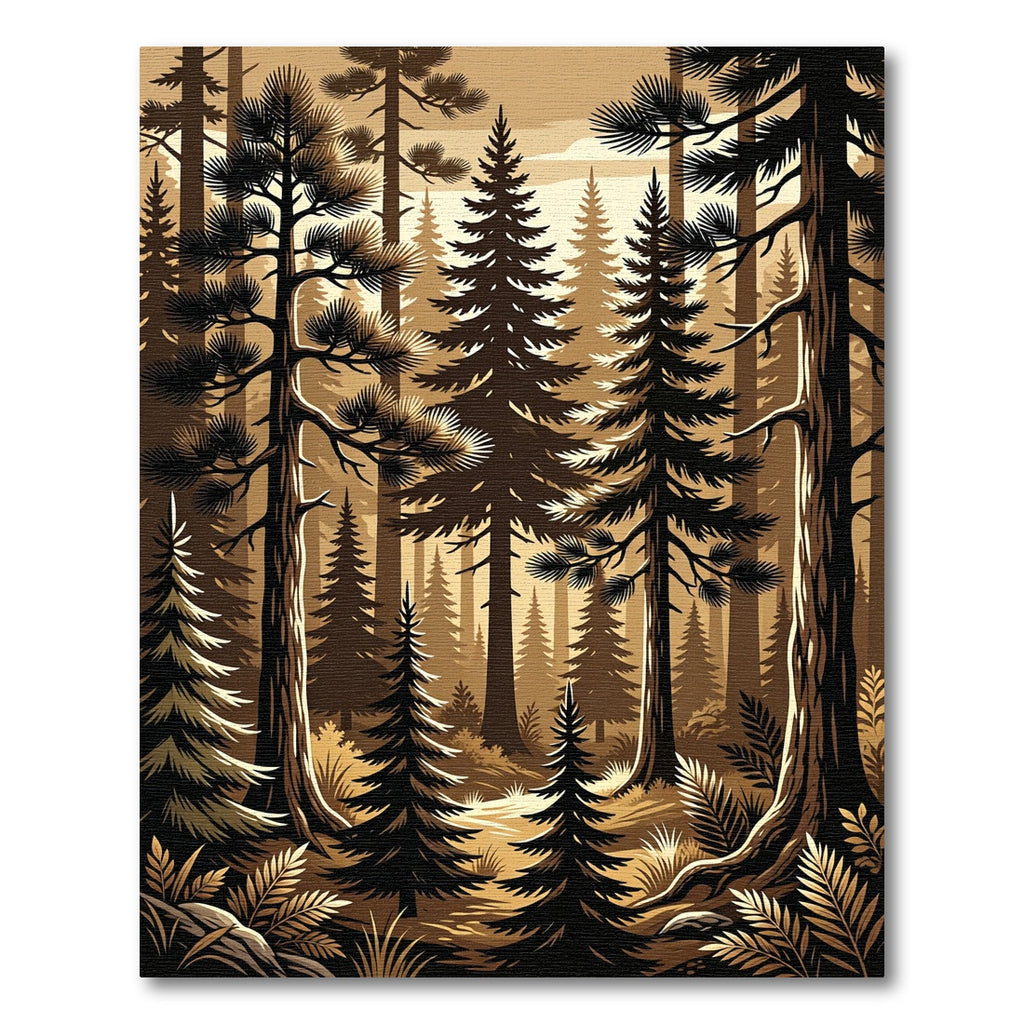Sepia Woodland Forest Pine Silhouettes Rug