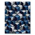 Geometric Blue and Silver Cube Grid Rug