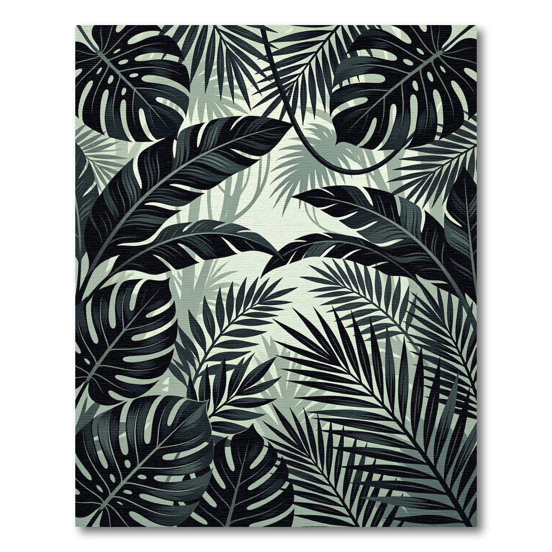 Monstera Palm Dark Forest Panorama Rug