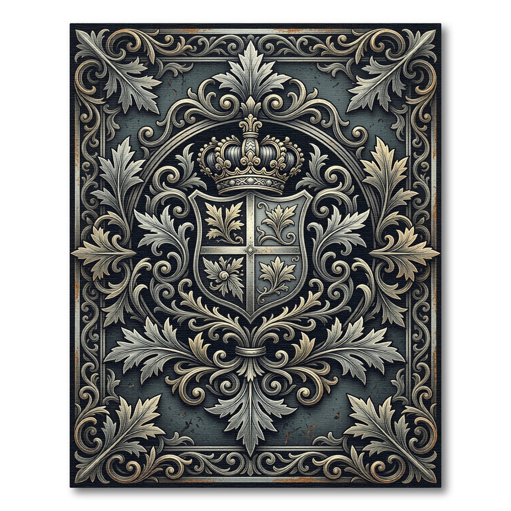 Ornate Silver Heraldic Crest Filigree Rug